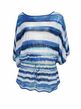 Chico’s Travelers Collection Striped Batwing Top Sz 2 (US 12/14)  Coastal Resort